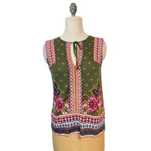 Anthropologie Green Orange Embroidered Top XS
